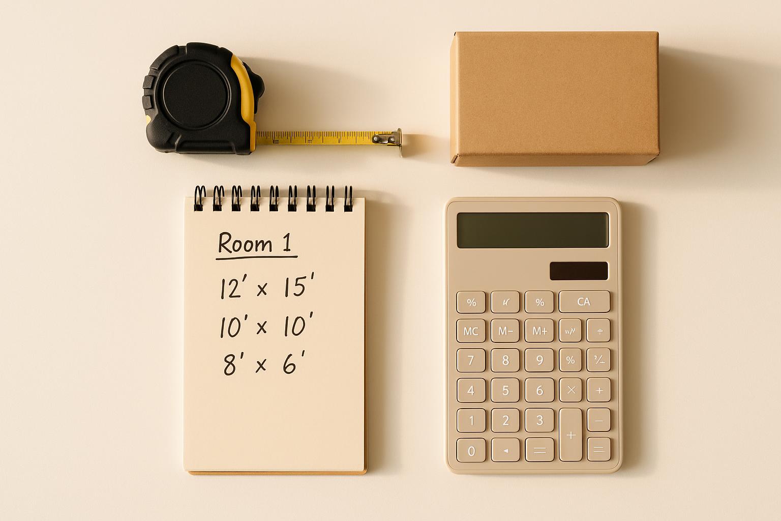 Calculator and boxes representing self storage pricing by unit size in Bradford