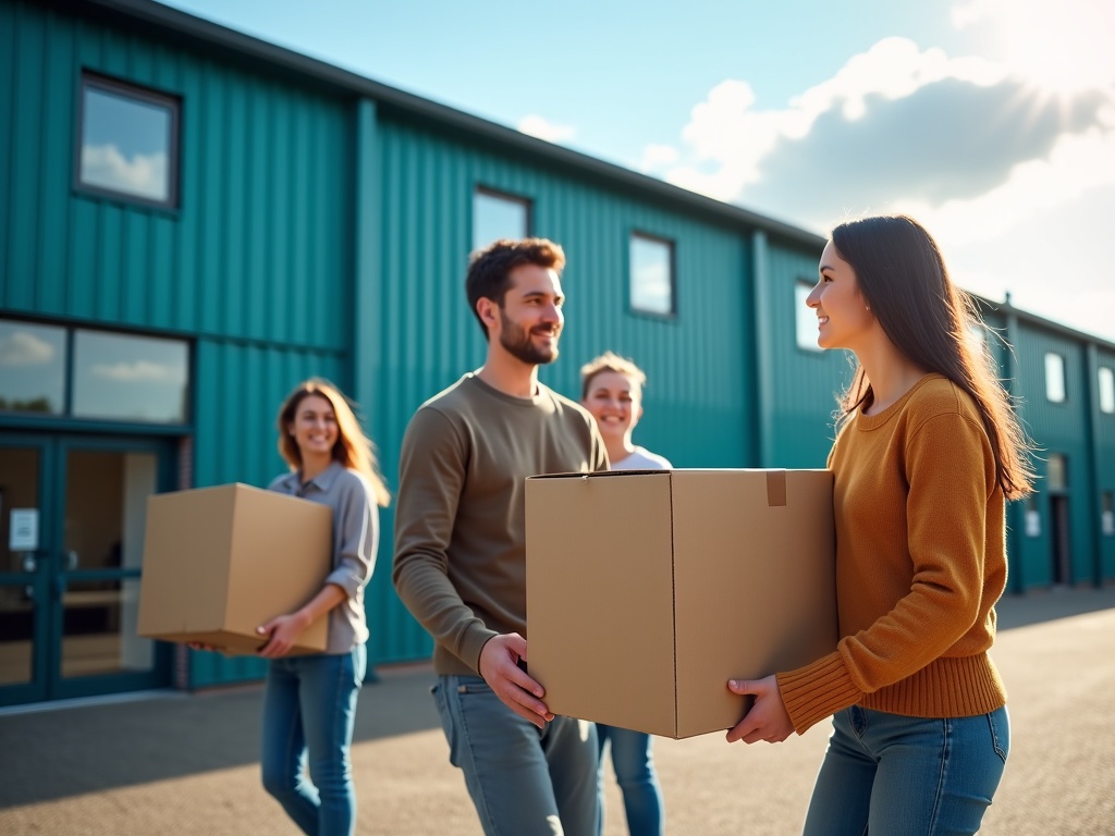 Student belongings — boxes, bedding, books — packed for summer storage